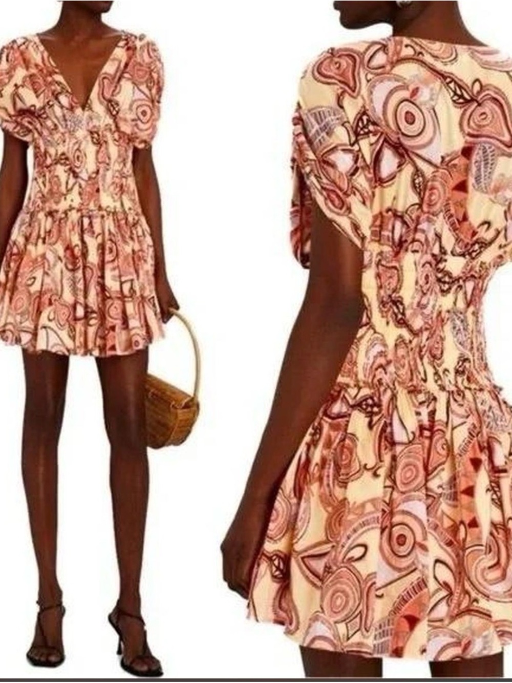 A.L.C. Peach and Coral Abstract Mini Dress